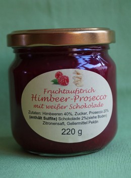 Fruchtaufstrich Himbeer-Prosecco mit weißer Schokolade