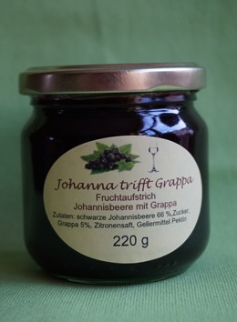 Fruchtaufstrich Johanna trifft Grappa(schwarze Johannisbeere mit Grappa)