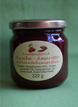 Fruchtaufstrich Sauerkirsche Amaretto mit Kakaobohnen- splittern