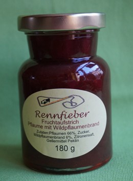Rennfieber:Fruchtaufstrich Pflaume mit Wildpflaumen- brand