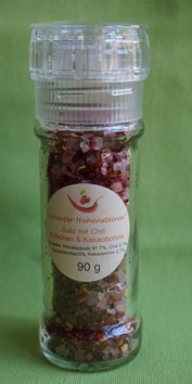 Scharfer Hohensteiner Salz mit Chili, Kirschen und Kakao- bohnen